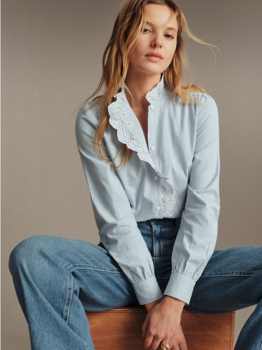 Sezane Chlo Shirt in Stripes Ecru Blue 6